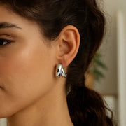 Sterling Silver Puffed Double Row Crossover C Hoop Earrings RCJ