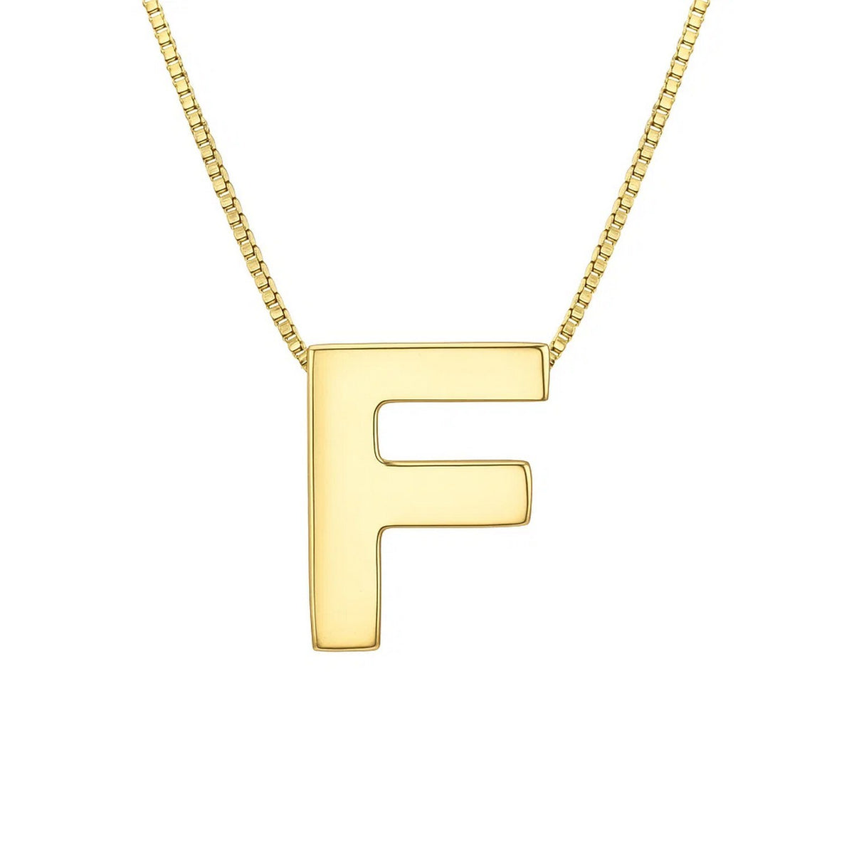 14K Yellow Gold Yours Truly Block Letter Initial F Necklace Alba Luxe
