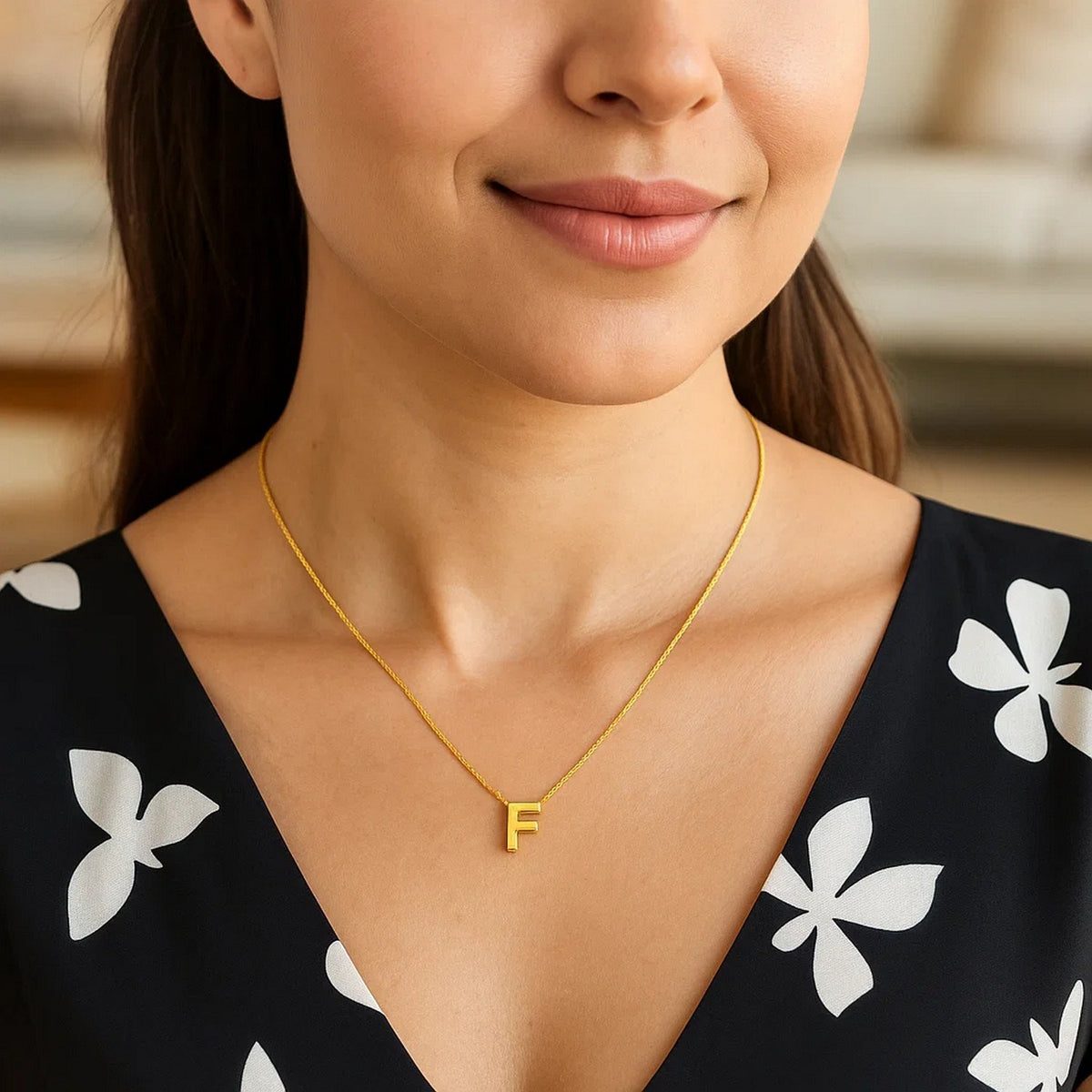 14K Yellow Gold Yours Truly Block Letter Initial F Necklace Alba Luxe