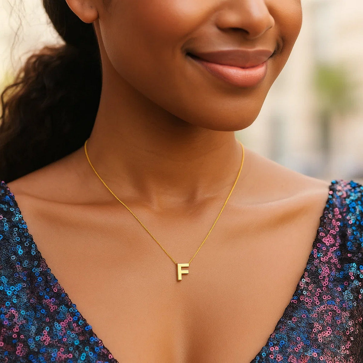 14K Yellow Gold Yours Truly Block Letter Initial F Necklace Alba Luxe