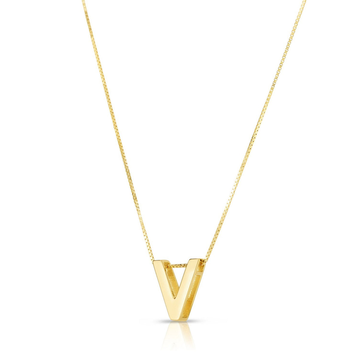 14K Yellow Gold Yours Truly Block Letter Initial V Necklace Alba Luxe