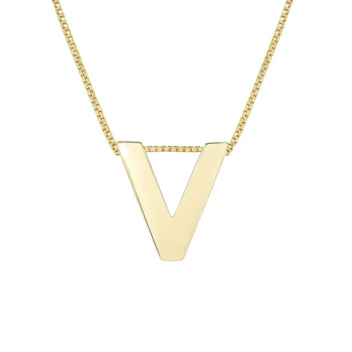 14K Yellow Gold Yours Truly Block Letter Initial V Necklace Alba Luxe