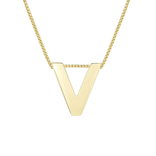 14K Yellow Gold Yours Truly Block Letter Initial V Necklace Alba Luxe