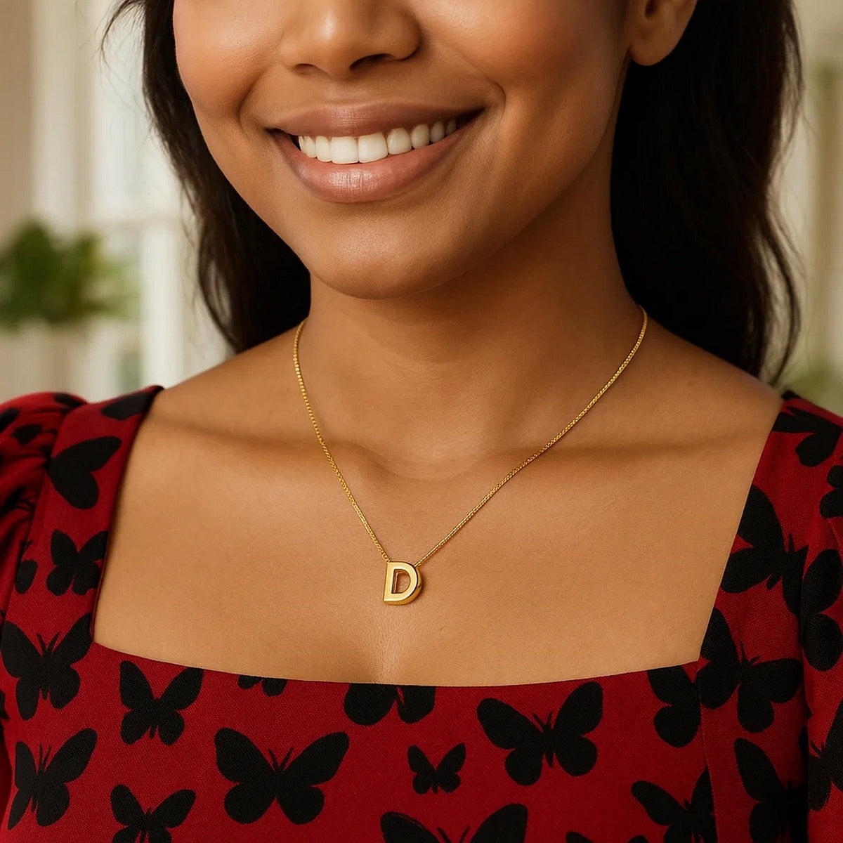 14K Yellow Gold Yours Truly Block Letter Initial D Necklace Alba Luxe