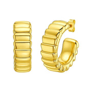 14K Yellow Gold Ribbed C Hoop Earrings RCJ