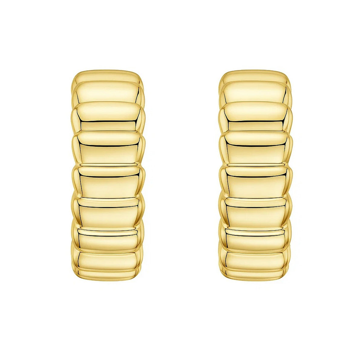 14K Yellow Gold Ribbed C Hoop Earrings RCJ