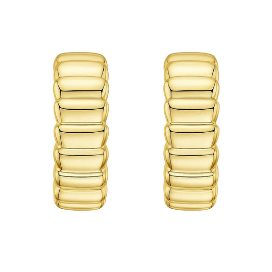 14K Yellow Gold Ribbed C Hoop Earrings RCJ
