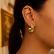 14K Yellow Gold Ribbed C Hoop Earrings RCJ