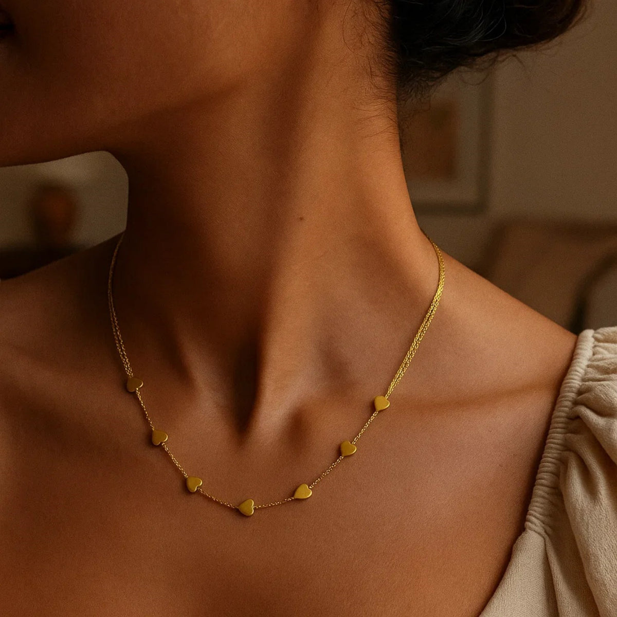 14K Yellow Gold Adjustable Heart Link Necklace RCJ