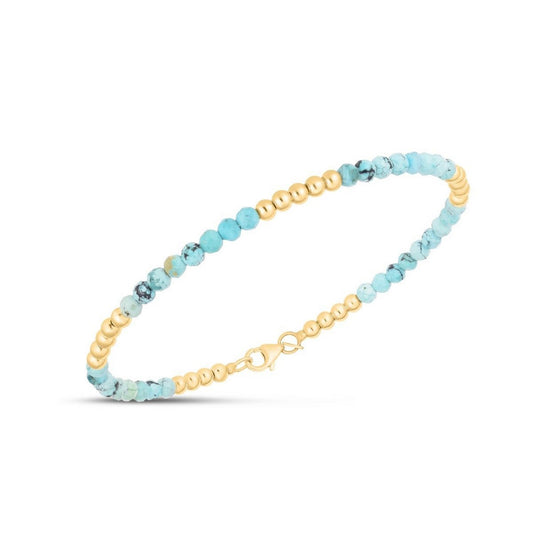 14K Yellow Gold Turquoise Pallina Bead Bracelet (3.00 mm) RCJ