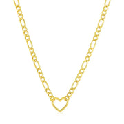 14k Yellow Gold Figaro Chain Necklace with Heart RCJ