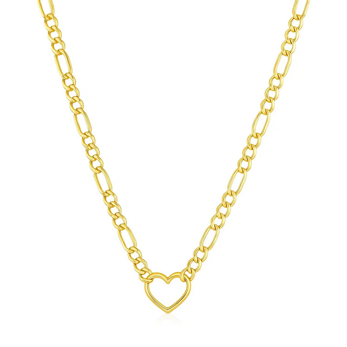 14k Yellow Gold Figaro Chain Necklace with Heart RCJ
