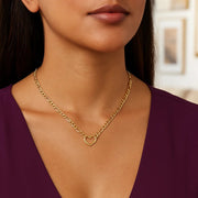 14k Yellow Gold Figaro Chain Necklace with Heart RCJ