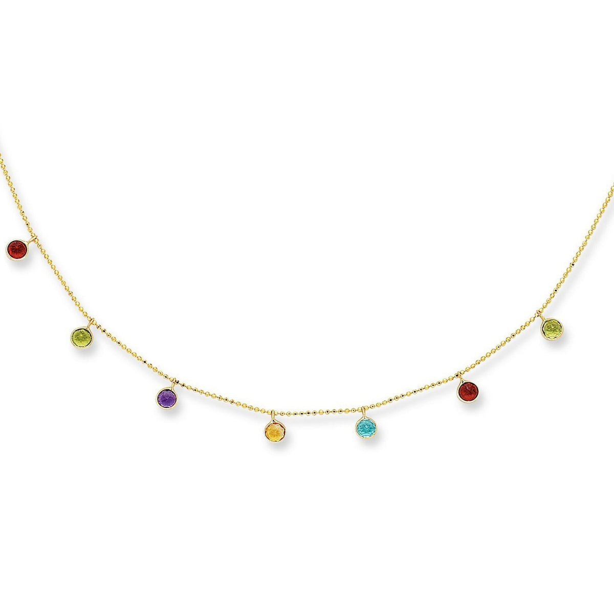 14k Yellow Gold Cable Chain Necklace with Round Multi-Tone Charms RCJ