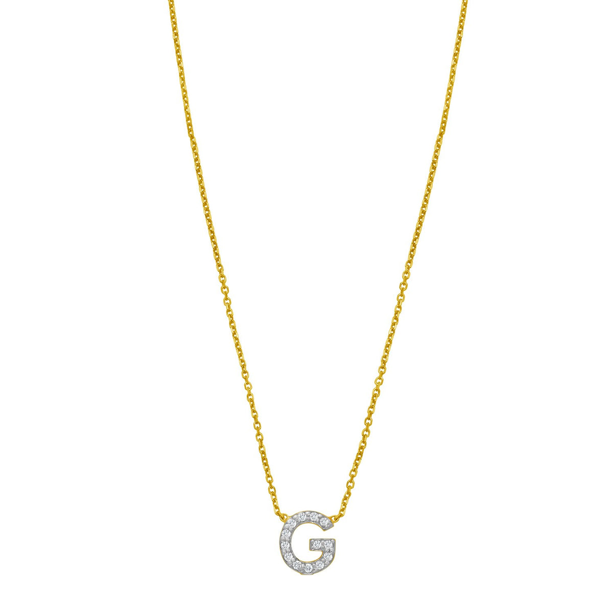 14K Yellow Gold Mini Diamond G Initial Pendant Necklace Alba Luxe