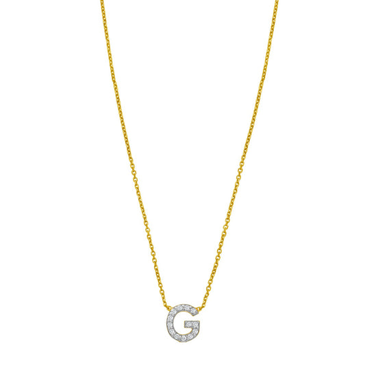 14K Yellow Gold Mini Diamond G Initial Pendant Necklace Alba Luxe