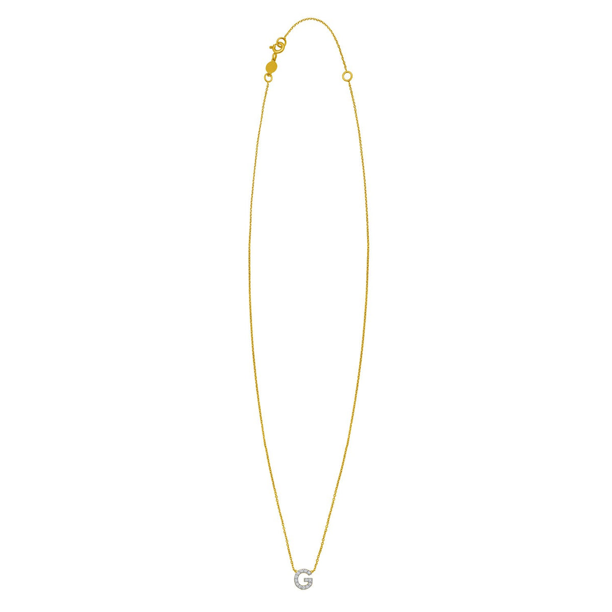 14K Yellow Gold Mini Diamond G Initial Pendant Necklace Alba Luxe