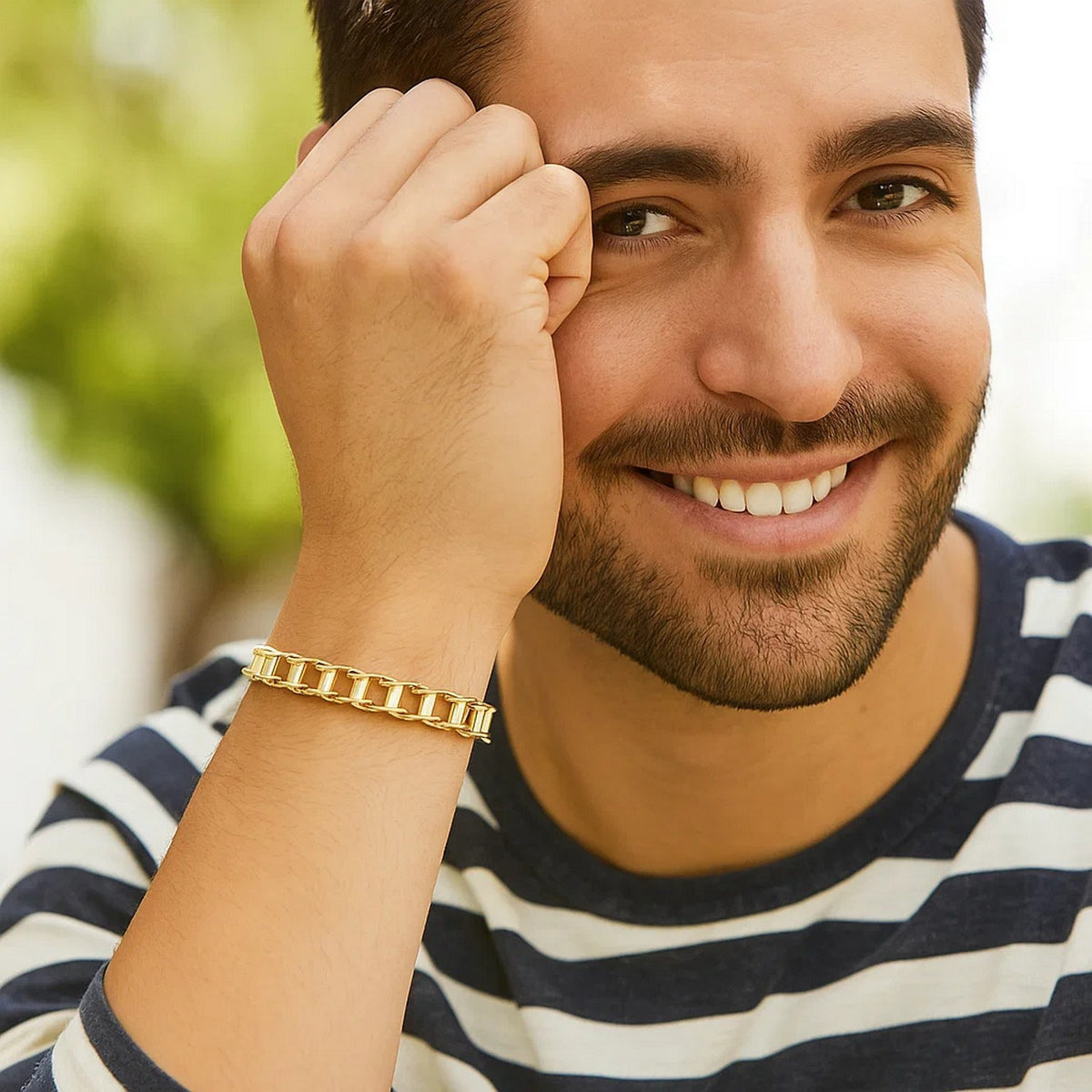 14k Yellow Gold Mens Bracelet with Rail Motif Links (5.00 mm) RCJ