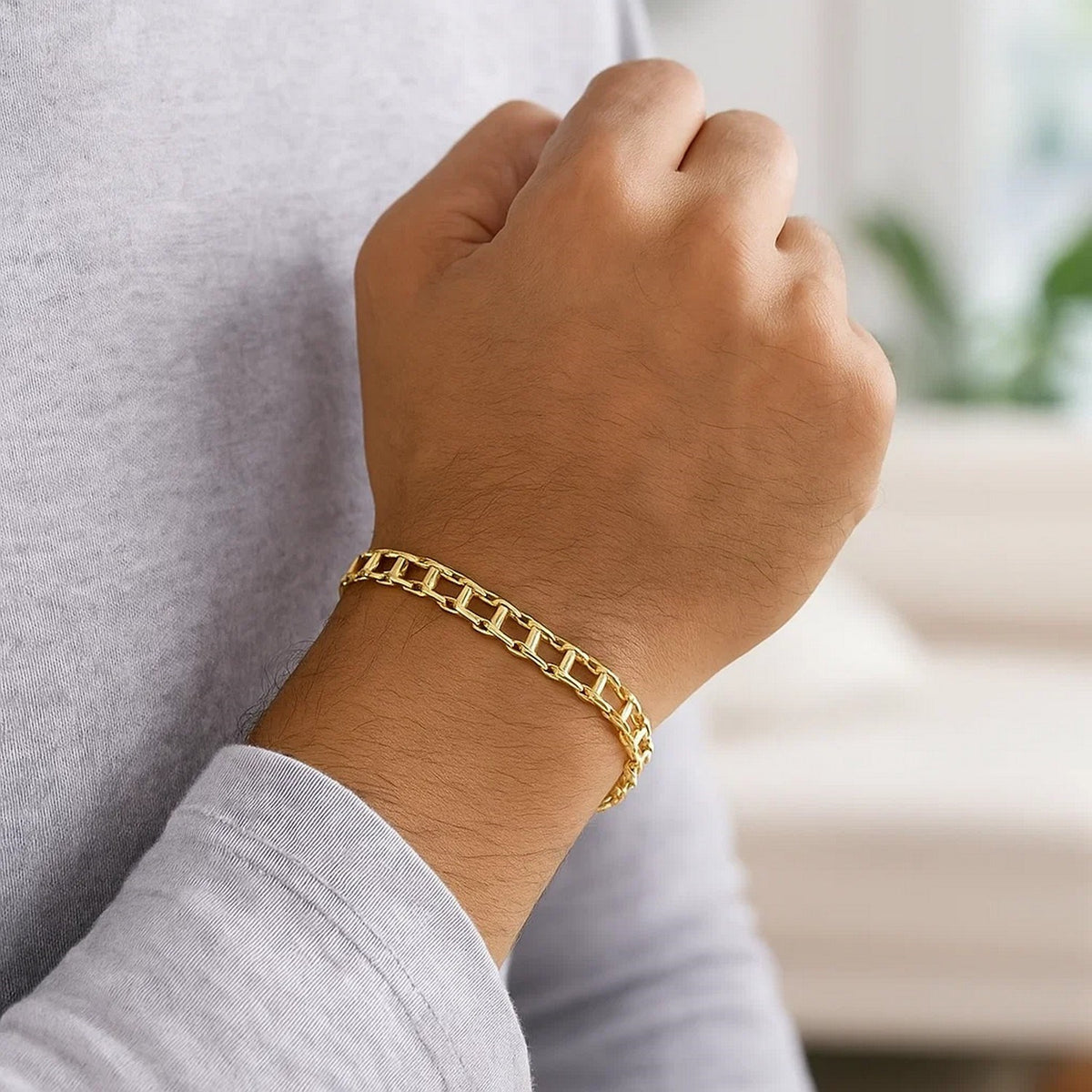 14k Yellow Gold Mens Bracelet with Rail Motif Links (5.00 mm) RCJ