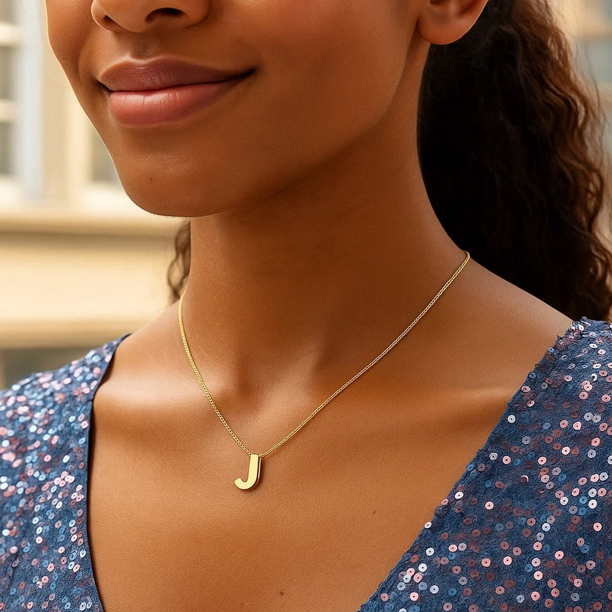 14K Yellow Gold Yours Truly Block Letter Initial J Necklace Alba Luxe