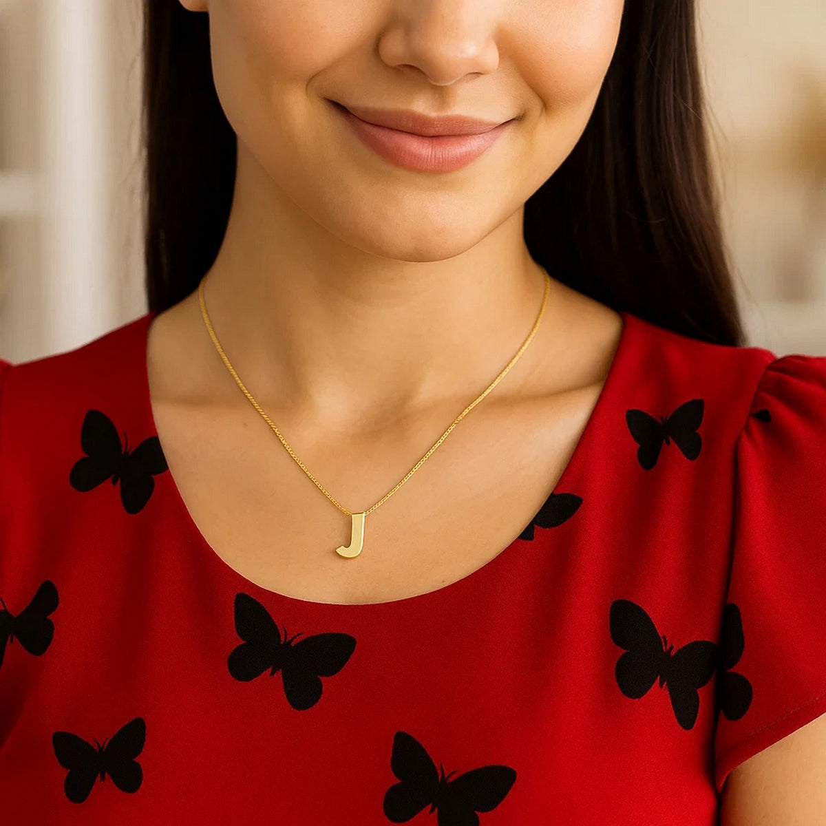 14K Yellow Gold Yours Truly Block Letter Initial J Necklace Alba Luxe
