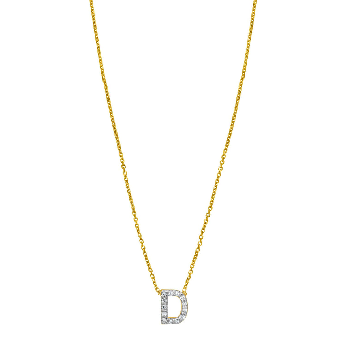 14K Yellow Gold Mini Diamond D Initial Pendant Necklace Alba Luxe