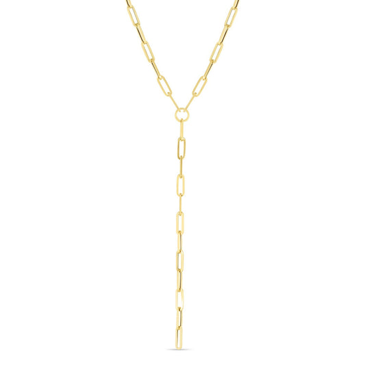 14k Yellow Gold Paperclip Chain Lariat Necklace RCJ