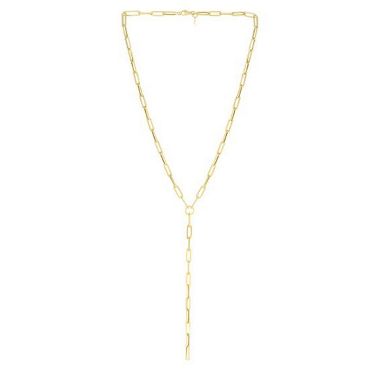 14k Yellow Gold Paperclip Chain Lariat Necklace RCJ