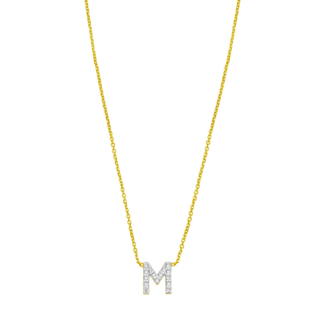 14K Yellow Gold Mini Diamond M Initial Pendant Necklace Alba Luxe