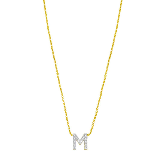 14K Yellow Gold Mini Diamond M Initial Pendant Necklace Alba Luxe