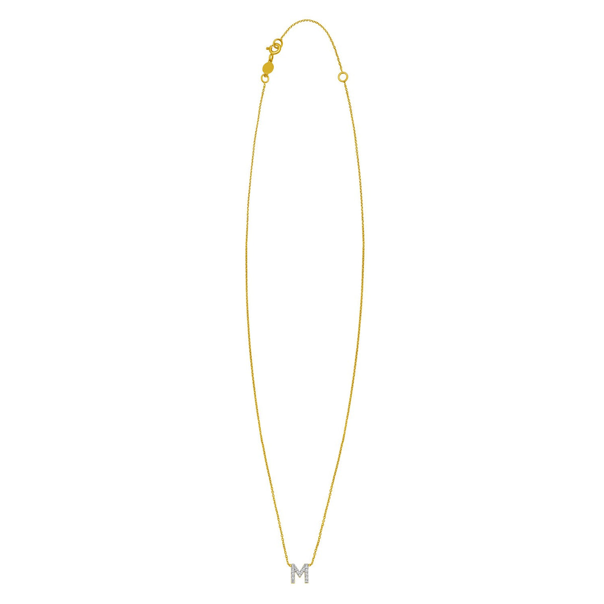 14K Yellow Gold Mini Diamond M Initial Pendant Necklace Alba Luxe
