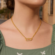 14k Yellow Gold Paperclip Chain Necklace with Oval Carabiner Clasp RCJ