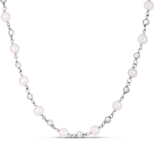 Sterling Silver Rhodium Plated Freshwater Pearl Bead Necklace RCJ