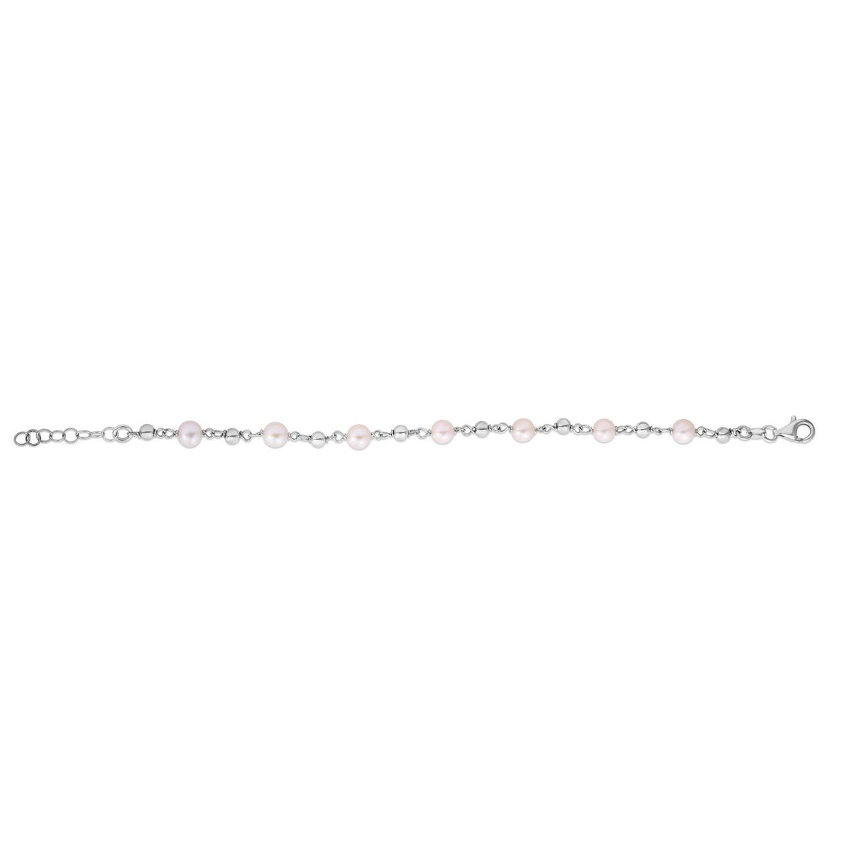 Sterling Silver Rhodium Plated Freshwater Pearl Bead Necklace RCJ