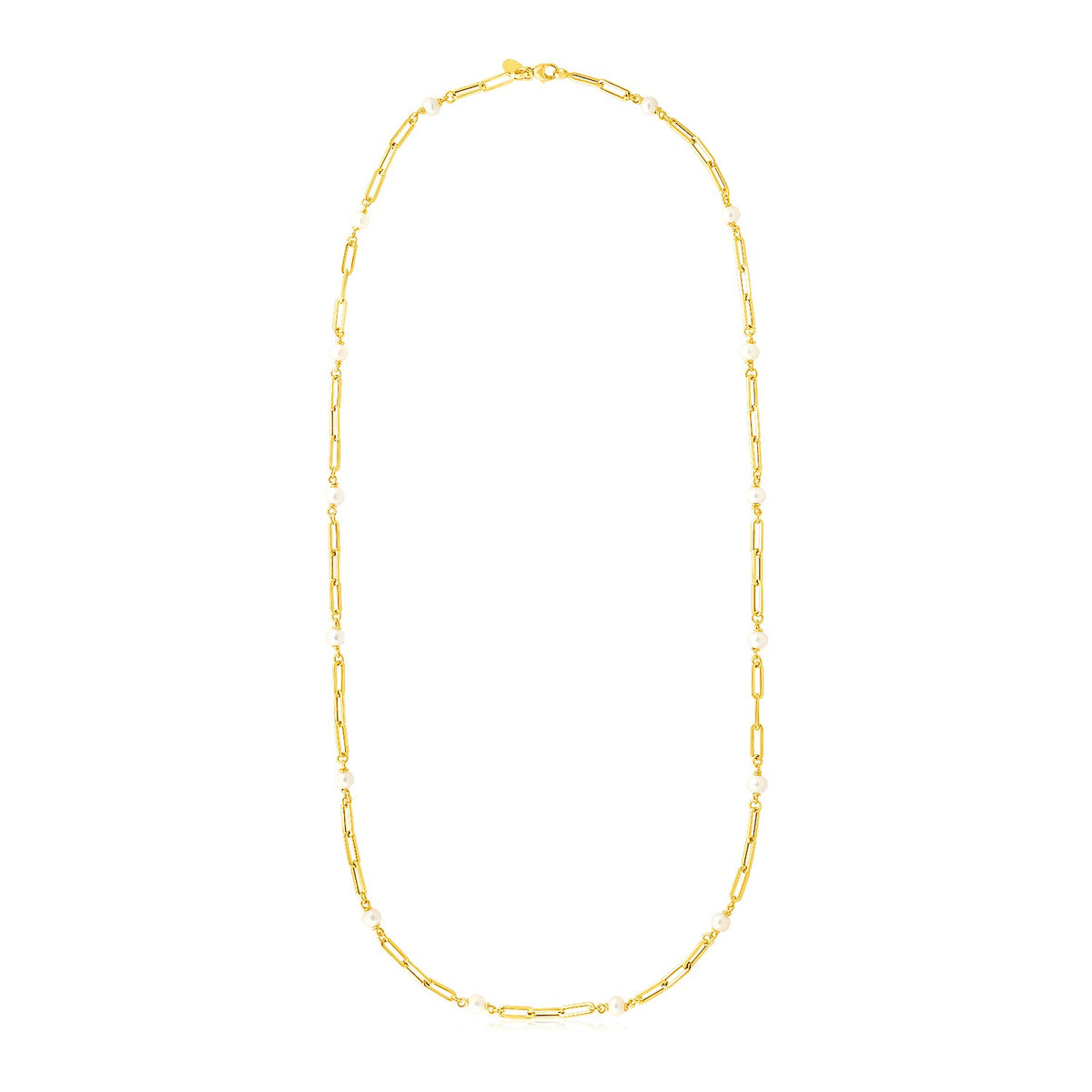 14k Yellow Gold Paperclip Chain and Pearl Necklace RCJ