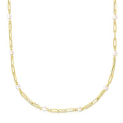 14k Yellow Gold Paperclip Chain and Pearl Necklace RCJ