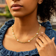 14k Yellow Gold Paperclip Chain and Pearl Necklace RCJ