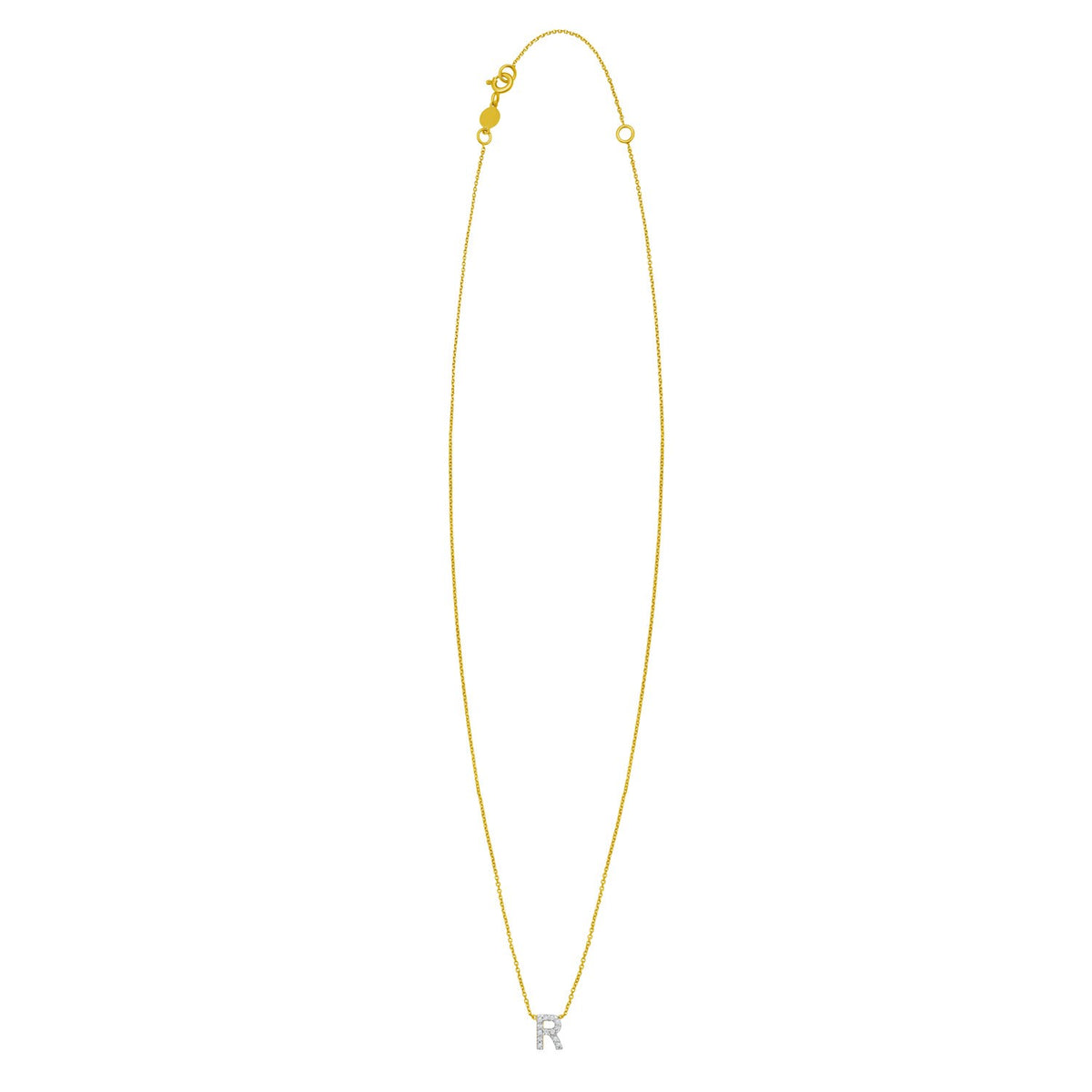 14K Yellow Gold Mini Diamond R Initial Pendant Necklace Alba Luxe