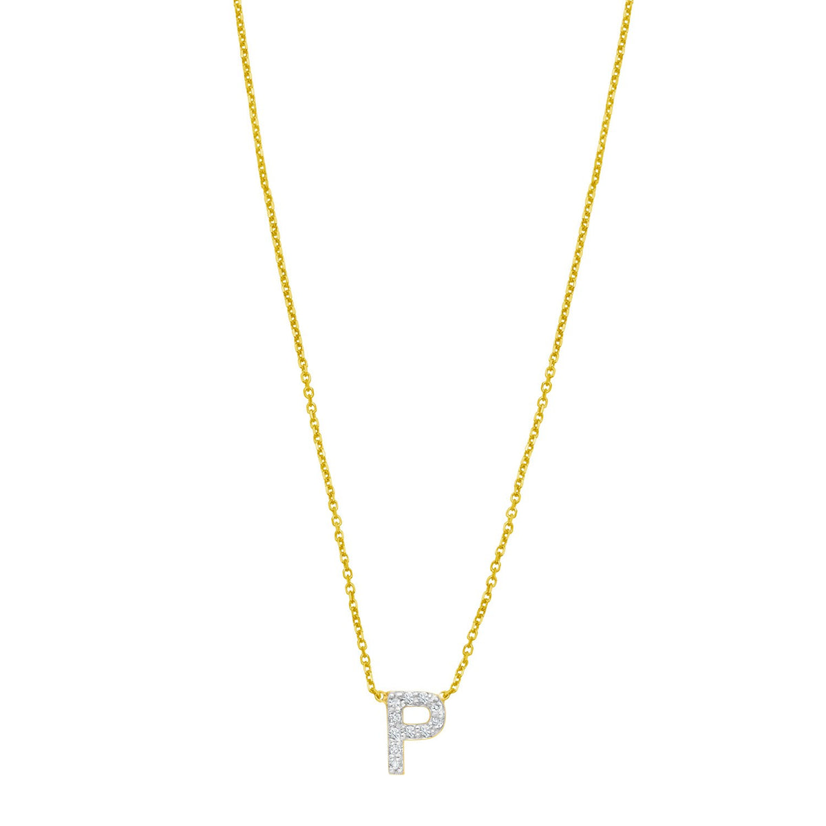 14K Yellow Gold Mini Diamond P Initial Pendant Necklace Alba Luxe
