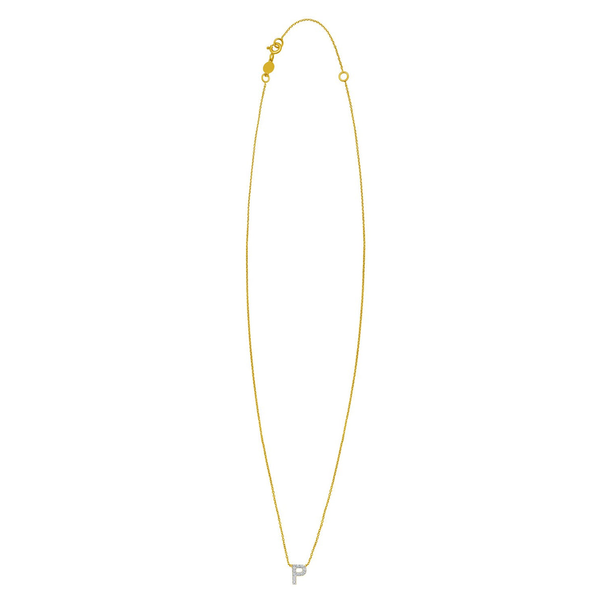 14K Yellow Gold Mini Diamond P Initial Pendant Necklace Alba Luxe