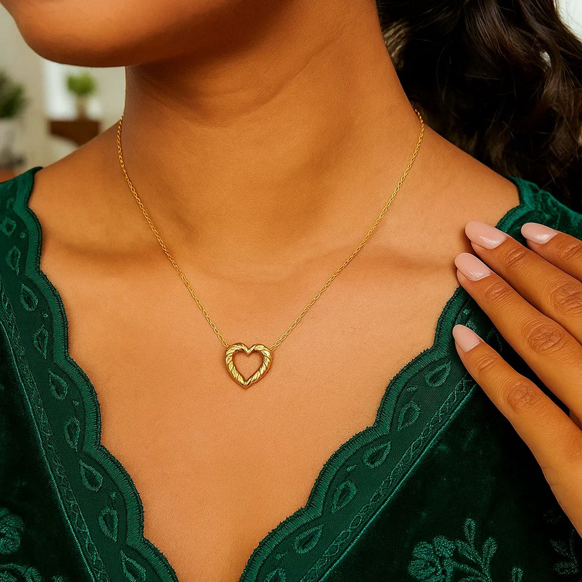 14K Yellow Gold Braided Open Heart Necklace RCJ
