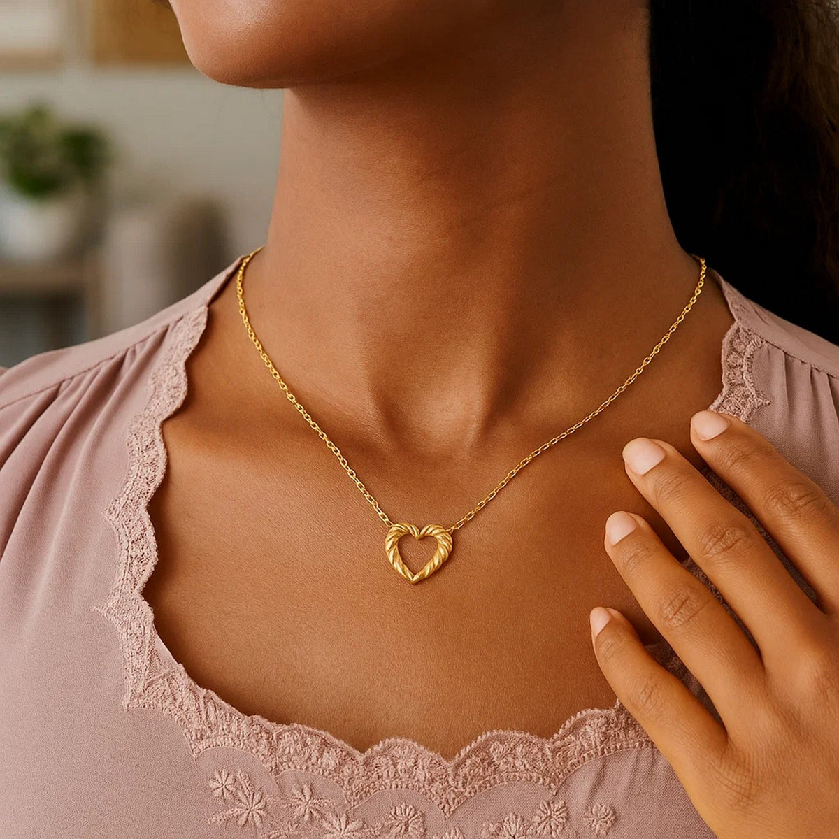 14K Yellow Gold Braided Open Heart Necklace RCJ