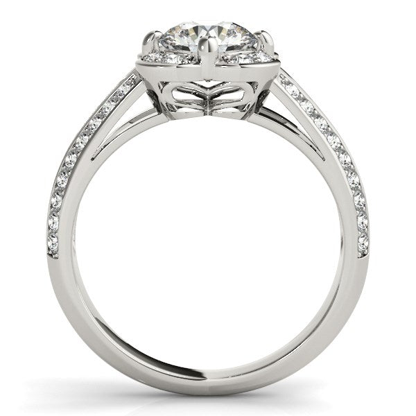 Round Diamond Floral Motif Engagement Ring in 14k White Gold (1 3/8 cttw) Alba Luxe