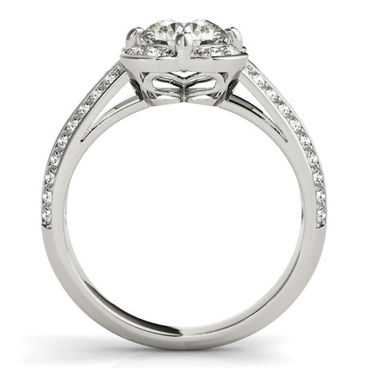 Round Diamond Floral Motif Engagement Ring in 14k White Gold (1 3/8 cttw) Alba Luxe