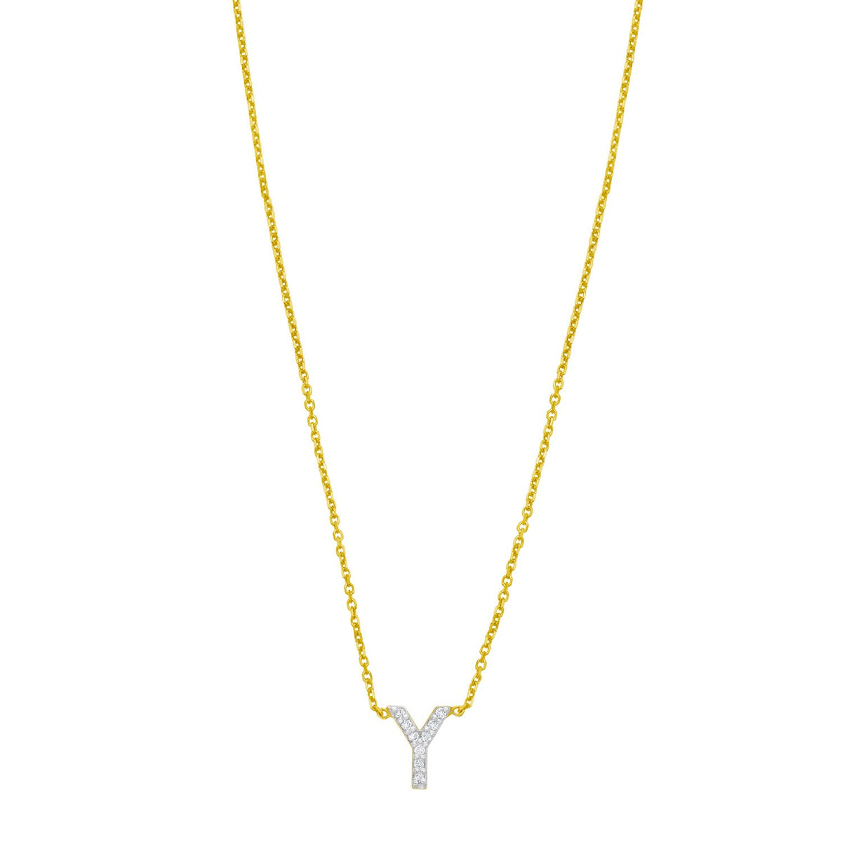 14K Yellow Gold Mini Diamond Y Initial Pendant Necklace Alba Luxe
