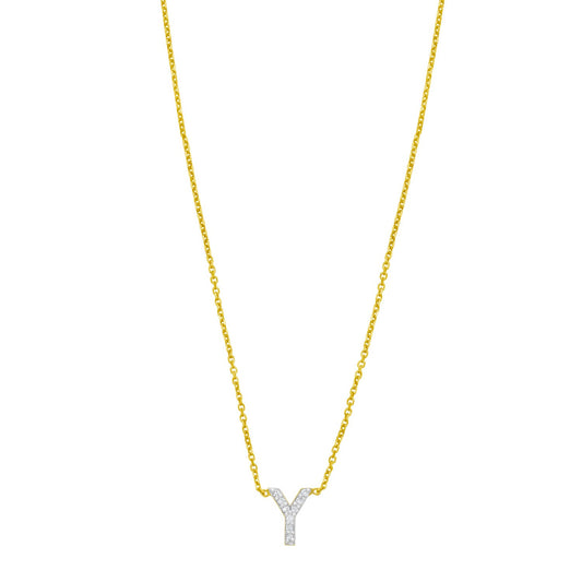 14K Yellow Gold Mini Diamond Y Initial Pendant Necklace Alba Luxe