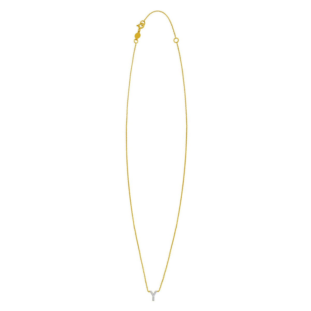 14K Yellow Gold Mini Diamond Y Initial Pendant Necklace Alba Luxe