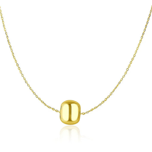 14k Yellow Gold Necklace with Shiny Barrel Bead Charm Alba Luxe