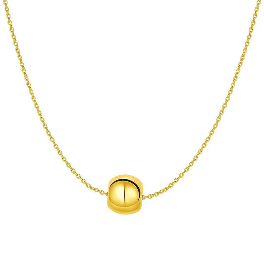 14k Yellow Gold Necklace with Shiny Barrel Bead Charm Alba Luxe