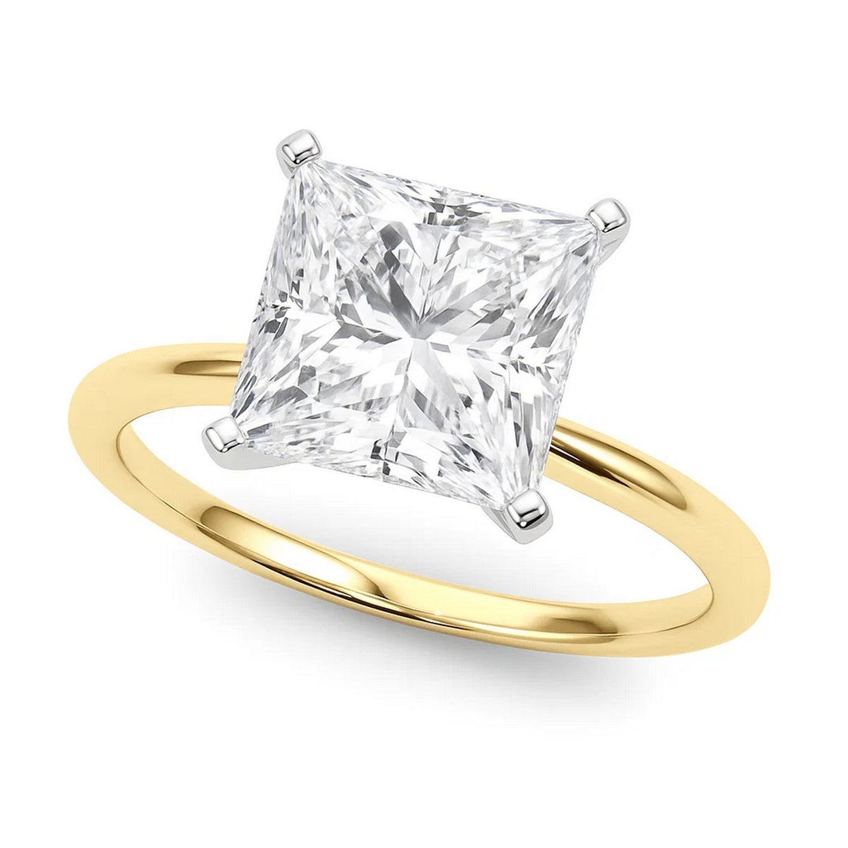 5 Carat Princess Lab Grown IGI G/VS1 Diamond Solitaire Ring in 10K Yellow Gold Alba Luxe